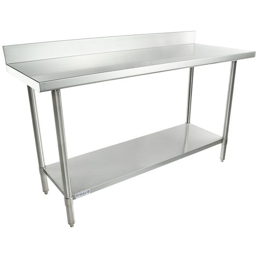 Empura 60" x 24" 16-Gauge 304 Stainless Steel Commercial Work Table with 4" Backsplash plus 430 Stainless Steel Legs and Undershelf