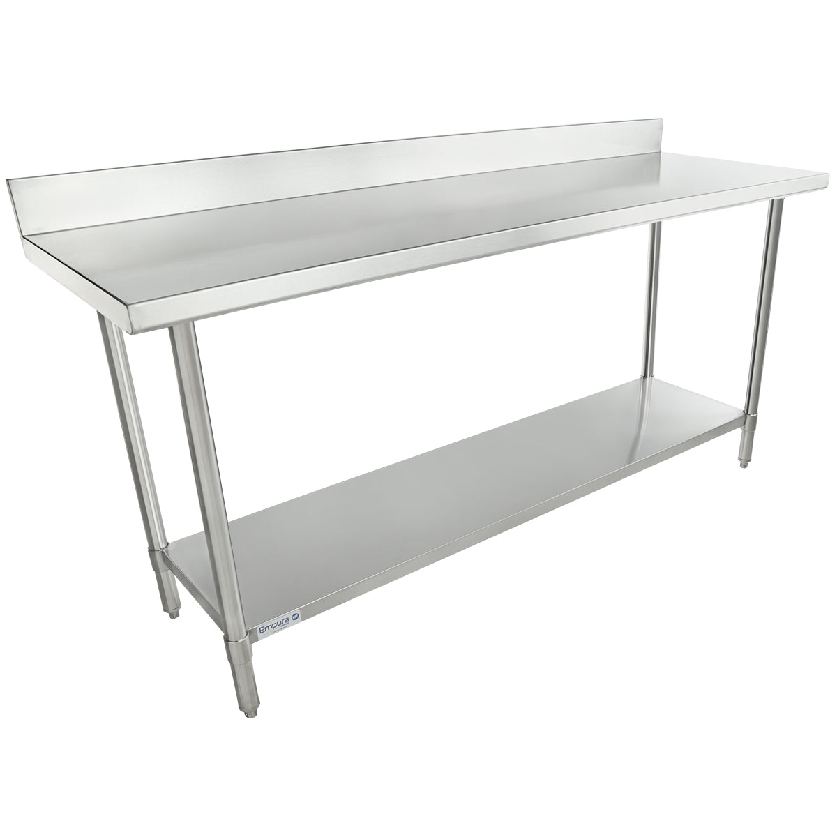 72" x 24" Super Duty Work Table 16 Gauge Stainless Steel with 4" Backsplash and 18 Gauge Stainless Steel Undershelf, NSF Work Table, 63" - 72", Stainless Steel Top Empura