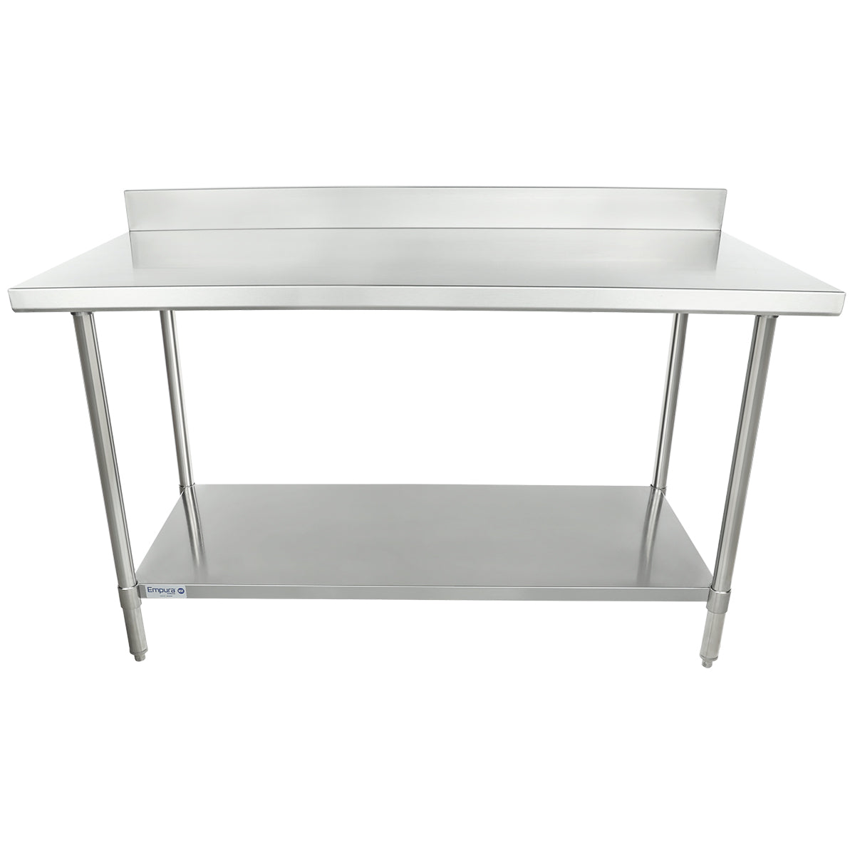 60" x 30" Super Duty Work Table 16 Gauge Stainless Steel with 4" Backsplash and 18 Gauge Stainless Steel Undershelf, NSF Work Table, 54" - 62", Stainless Steel Top Empura
