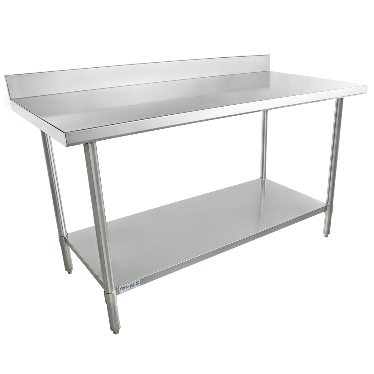 60" x 30" Super Duty Work Table 16 Gauge Stainless Steel with 4" Backsplash and 18 Gauge Stainless Steel Undershelf, NSF Work Table, 54" - 62", Stainless Steel Top Empura
