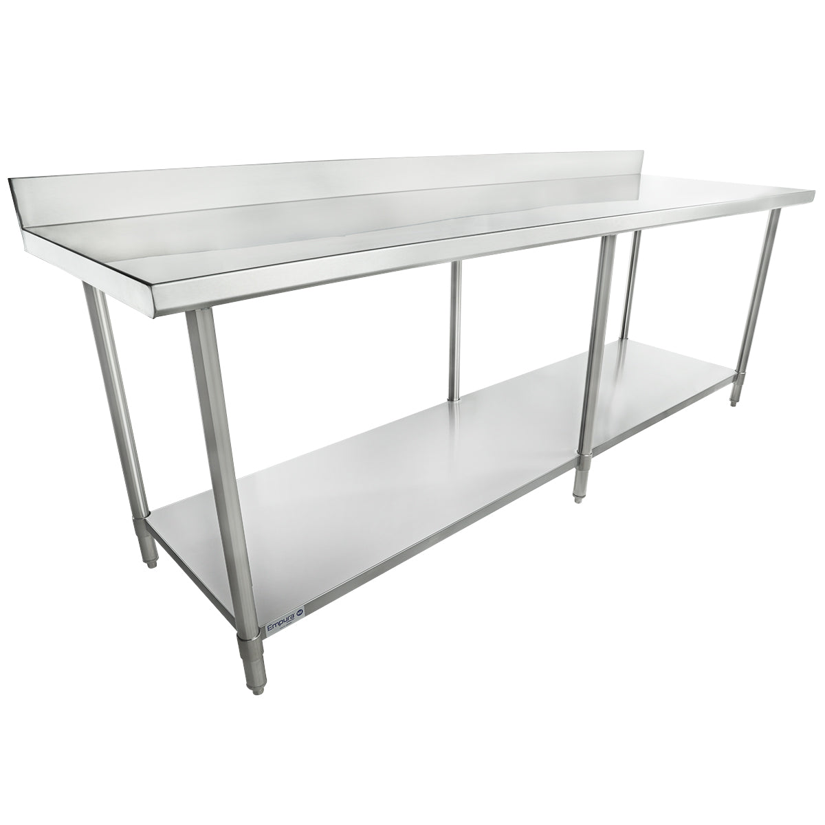96" x 30" Super Duty Work Table 16 Gauge Stainless Steel with 4" Backsplash and 18 Gauge Stainless Steel Undershelf, NSF Work Table, 85" - 96", Stainless Steel Top Empura