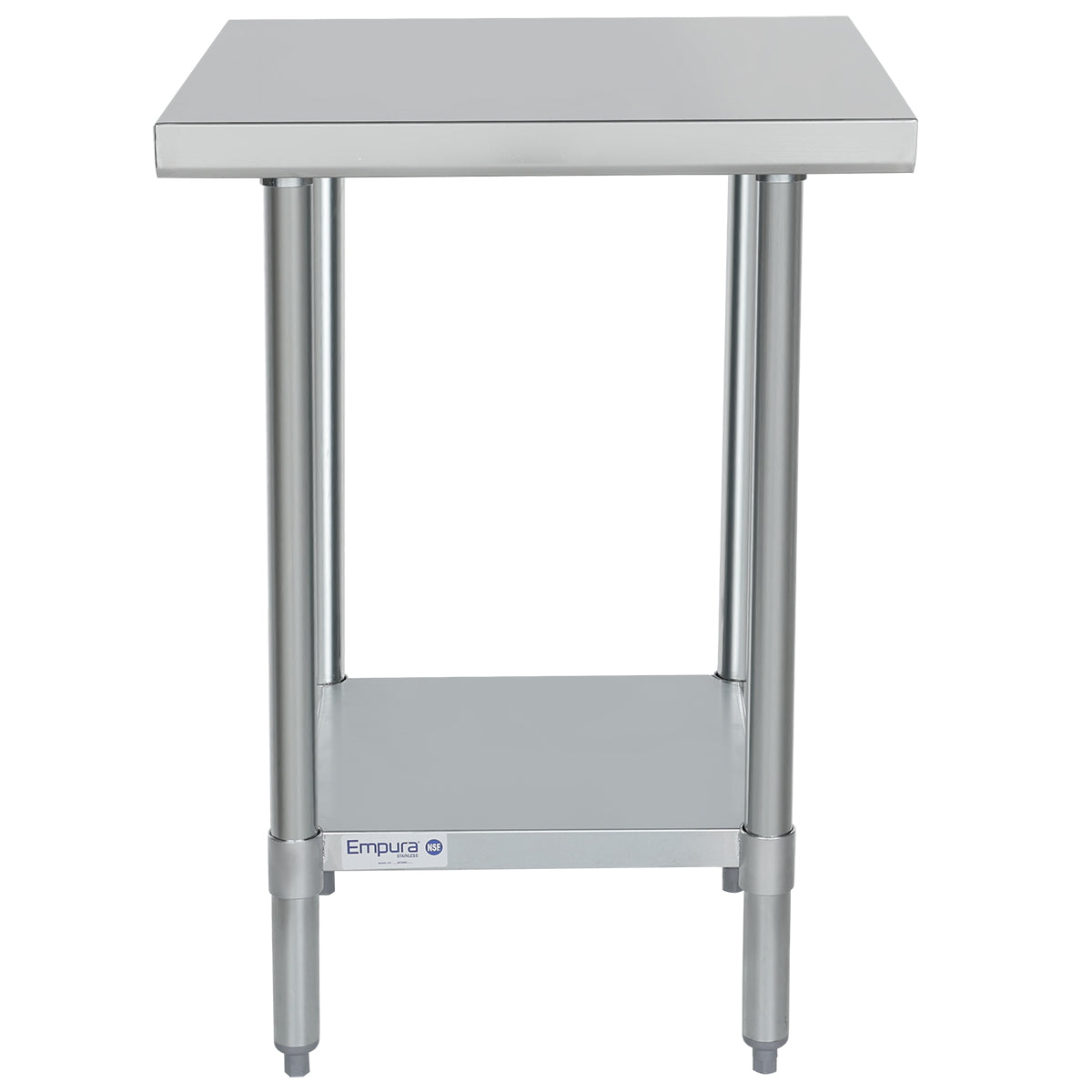 Empura 24" x 24" 18-Gauge 304 Stainless Steel Commercial Work Table with Flat Top Galvanized Legs and Undershelf