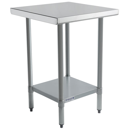 Empura 24" x 24" 18-Gauge 304 Stainless Steel Commercial Work Table with Flat Top Galvanized Legs and Undershelf