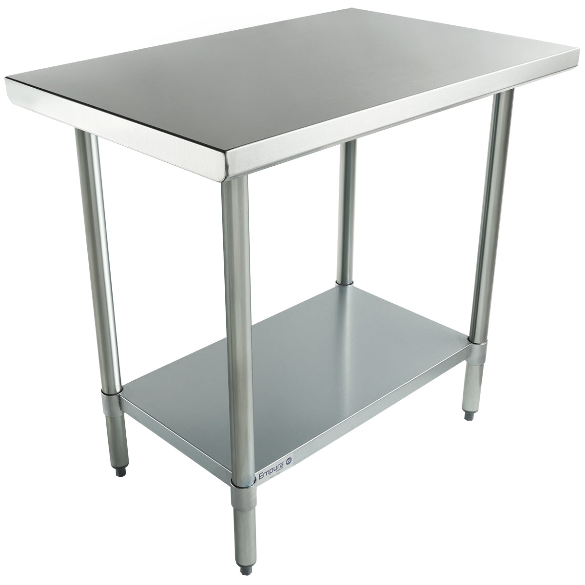 Empura 36" x 24" 18-Gauge 304 Stainless Steel Commercial Work Table with Flat Top Galvanized Legs and Undershelf
