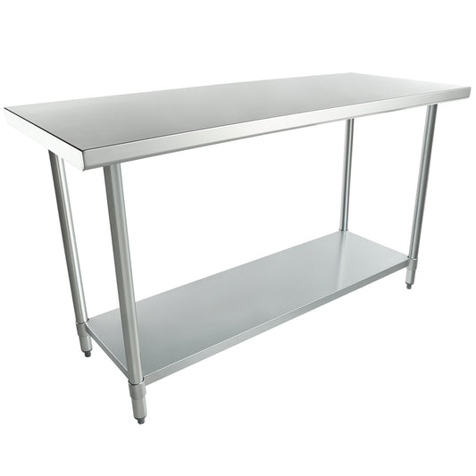 Empura 60" x 24" 18-Gauge 304 Stainless Steel Commercial Work Table with Flat Top Galvanized Legs and Undershelf