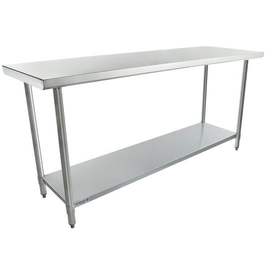 Empura 72" x 24" 18-Gauge 304 Stainless Steel Commercial Work Table with Flat Top Galvanized Legs and Undershelf