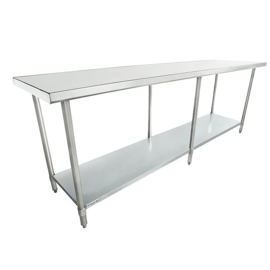 Empura 96" x 24" 18-Gauge 430 Stainless Steel Commercial Work Table with Flat Top Galvanized Legs and Undershelf
