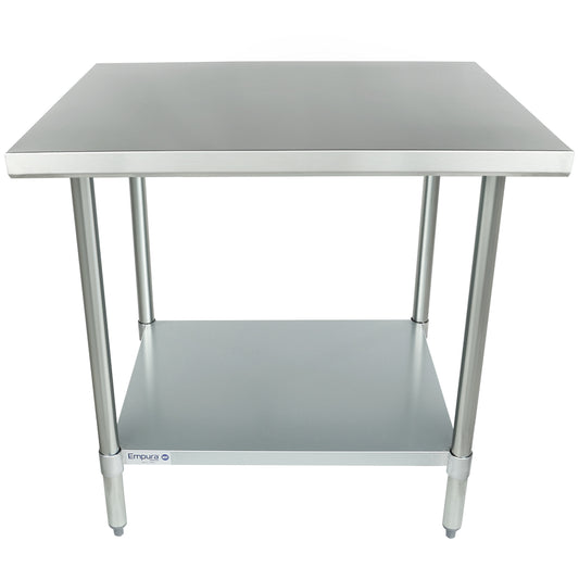 Empura 36" x 30" 18-Gauge 304 Stainless Steel Commercial Work Table with Flat Top Galvanized Legs and Undershelf