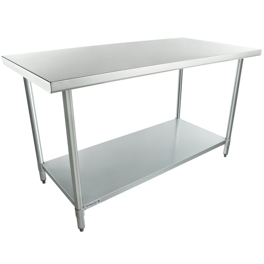 Empura 60" x 30" 18-Gauge 304 Stainless Steel Commercial Work Table with Flat Top Galvanized Legs and Undershelf