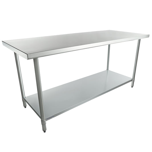 Empura 72" x 30" 18-Gauge 304 Stainless Steel Commercial Work Table with Flat Top Galvanized Legs and Undershelf