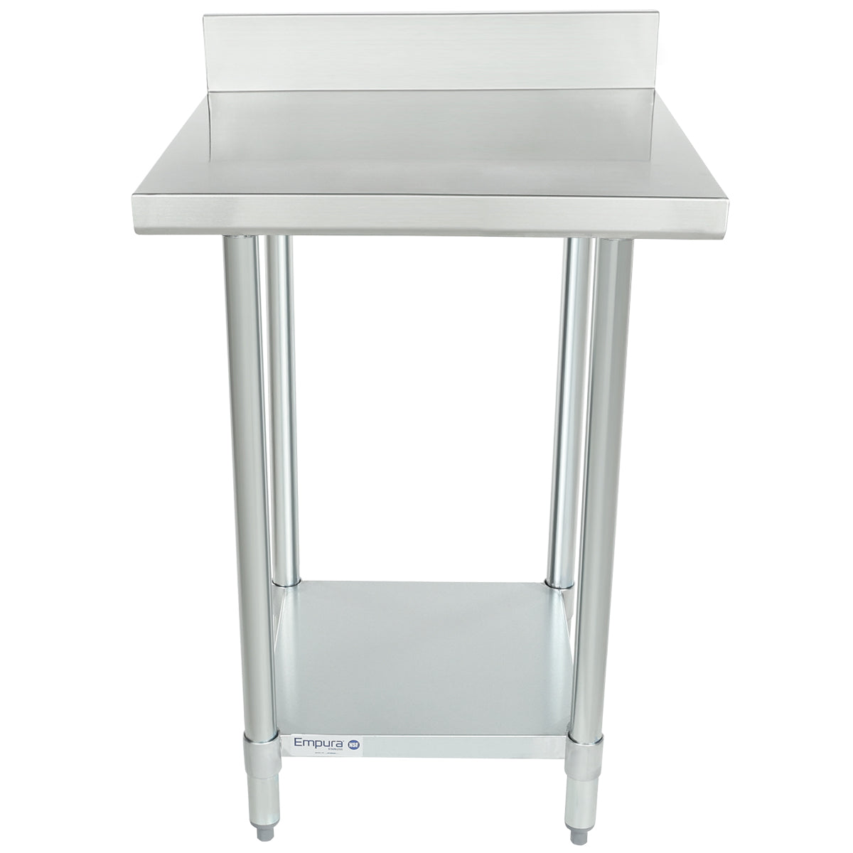24" x 24" Standard Duty Work Table 18 Gauge Stainless Steel with 4" Backsplash and Galvanized Undershelf, NSF Work Table, 24" - 27", Stainless Steel Top Empura