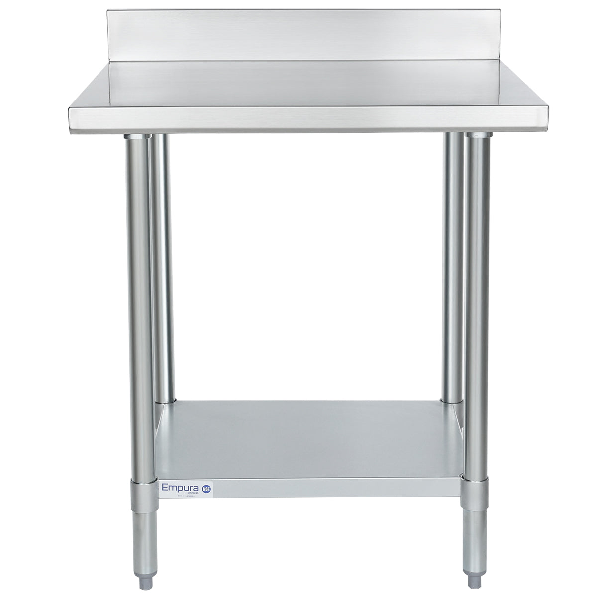 30" x 24" Standard Duty Work Table 18 Gauge Stainless Steel with 4" Backsplash and Galvanized Undershelf, NSF Work Table, 30" - 35", Stainless Steel Top Empura