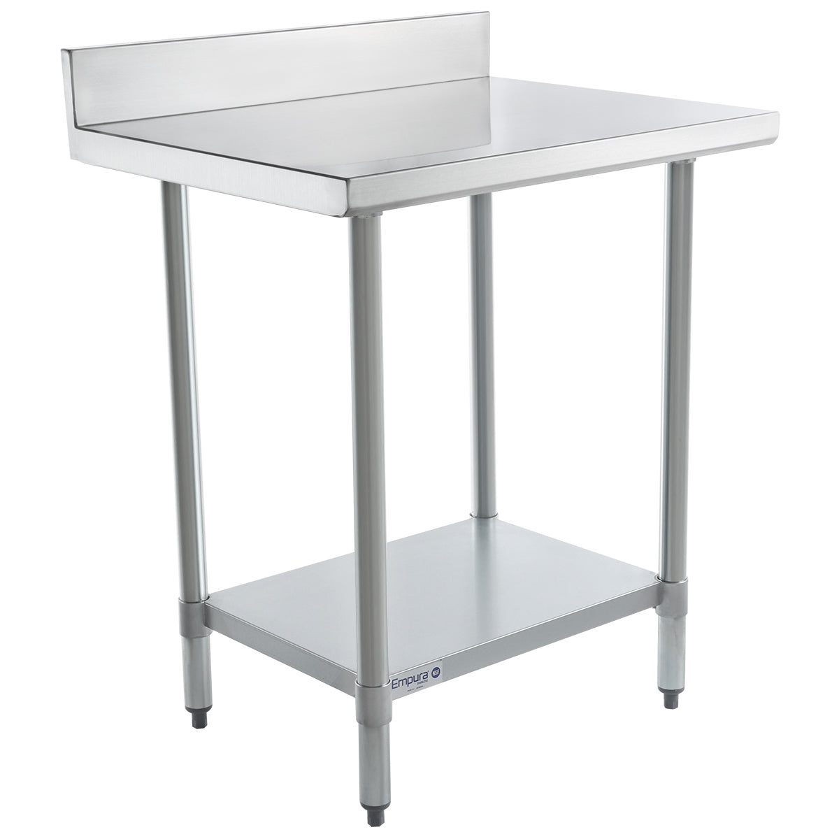 30" x 24" Standard Duty Work Table 18 Gauge Stainless Steel with 4" Backsplash and Galvanized Undershelf, NSF Work Table, 30" - 35", Stainless Steel Top Empura