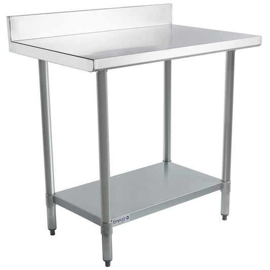 Empura 36" x 24" 18-Gauge 304 Stainless Steel Commercial Work Table with 4" Backsplash Galvanized Legs and Undershelf