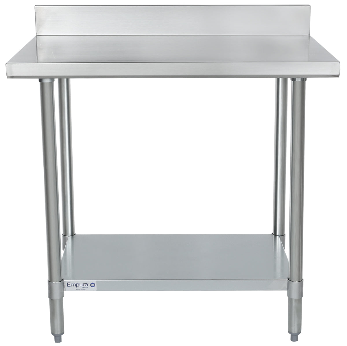 36" x 24" Standard Duty Work Table 18 Gauge Stainless Steel with 4" Backsplash and Galvanized Undershelf, NSF Work Table, 36" - 38", Stainless Steel Top Empura
