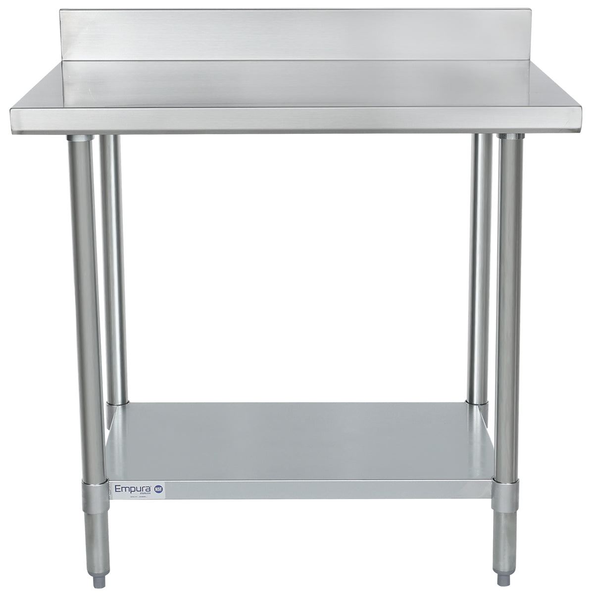 Empura 36" x 24" 18-Gauge 304 Stainless Steel Commercial Work Table with 4" Backsplash Galvanized Legs and Undershelf