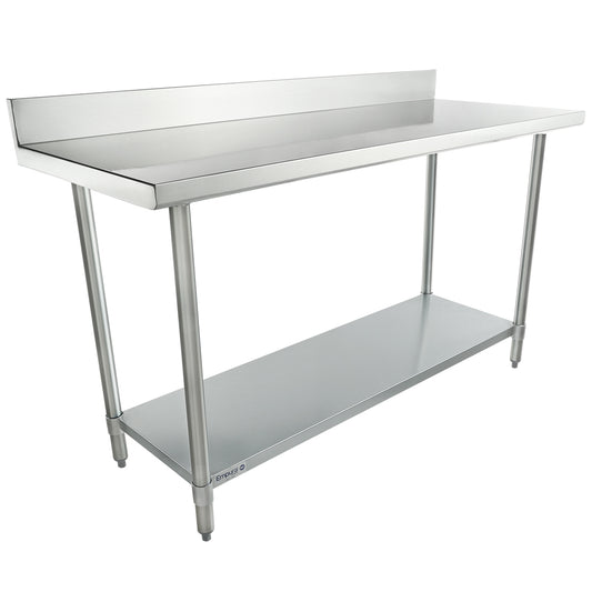 Empura 60" x 24" 18-Gauge 304 Stainless Steel Commercial Work Table with 4" Backsplash Galvanized Legs and Undershelf