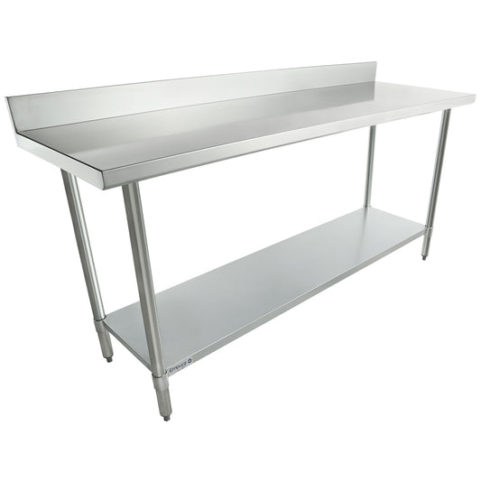 Empura 72" x 24" 18-Gauge 304 Stainless Steel Commercial Work Table with 4" Backsplash Galvanized Legs and Undershelf