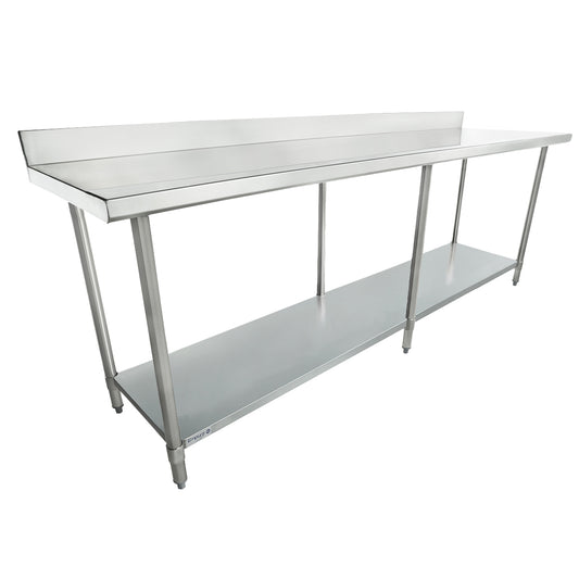 Empura 96" x 24" 18-Gauge 304 Stainless Steel Commercial Work Table with 4" Backsplash Galvanized Legs and Undershelf