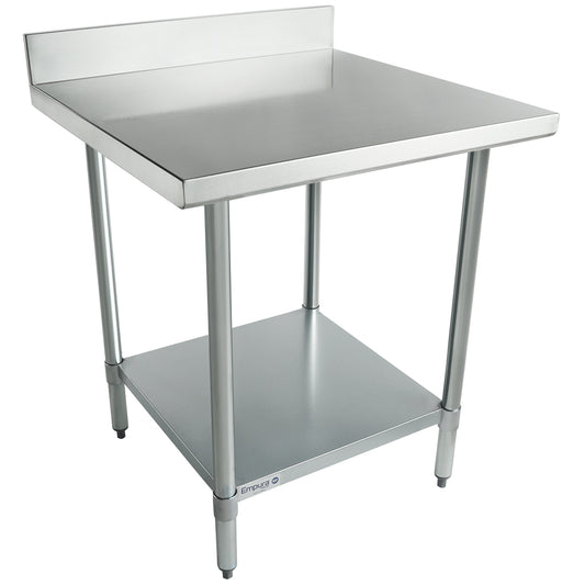 Empura 30" x 30" 18-Gauge 304 Stainless Steel Commercial Work Table with 4" Backsplash Galvanized Legs and Undershelf