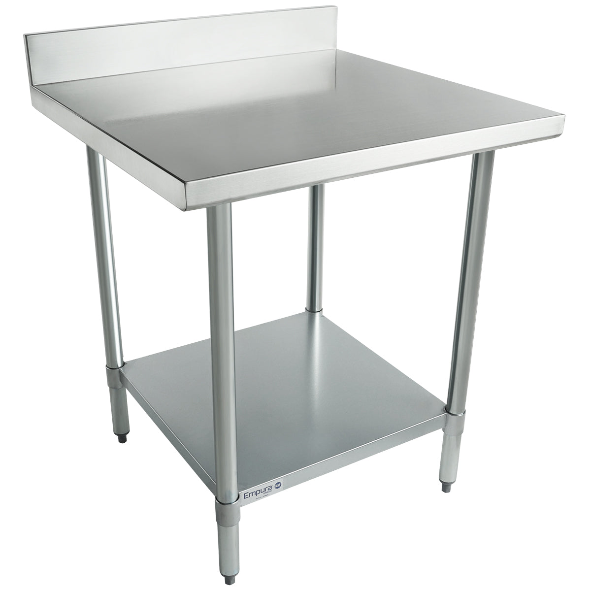 30" x 30" Standard Duty Work Table 18 Gauge Stainless Steel with 4" Backsplash and Galvanized Undershelf, NSF Work Table, 30" - 35", Stainless Steel Top Empura