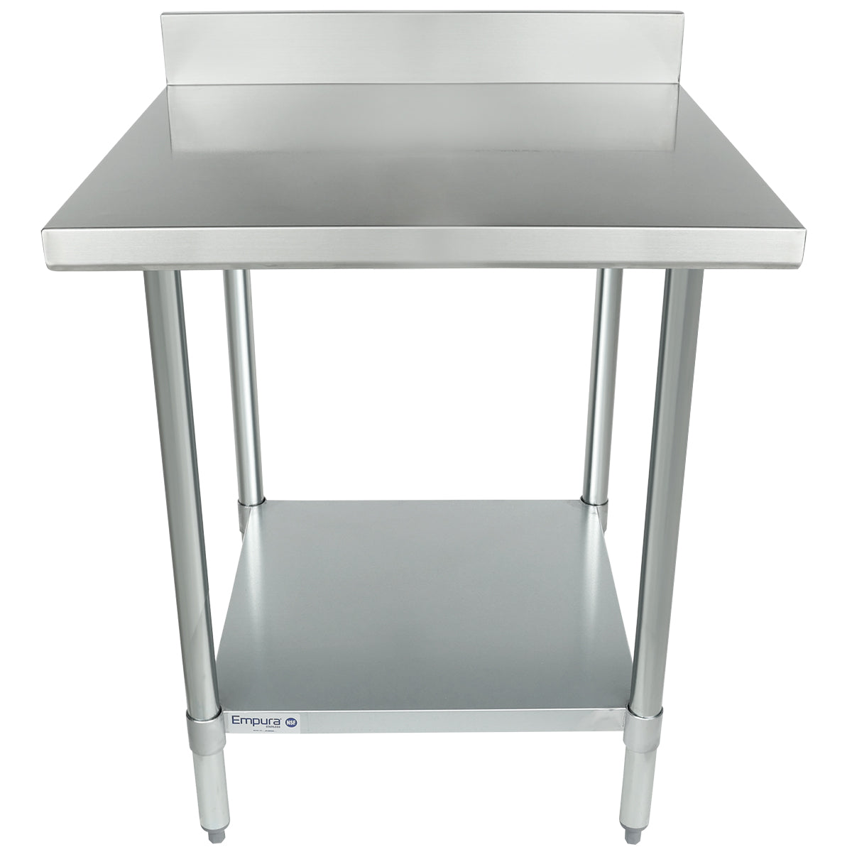 30" x 30" Standard Duty Work Table 18 Gauge Stainless Steel with 4" Backsplash and Galvanized Undershelf, NSF Work Table, 30" - 35", Stainless Steel Top Empura