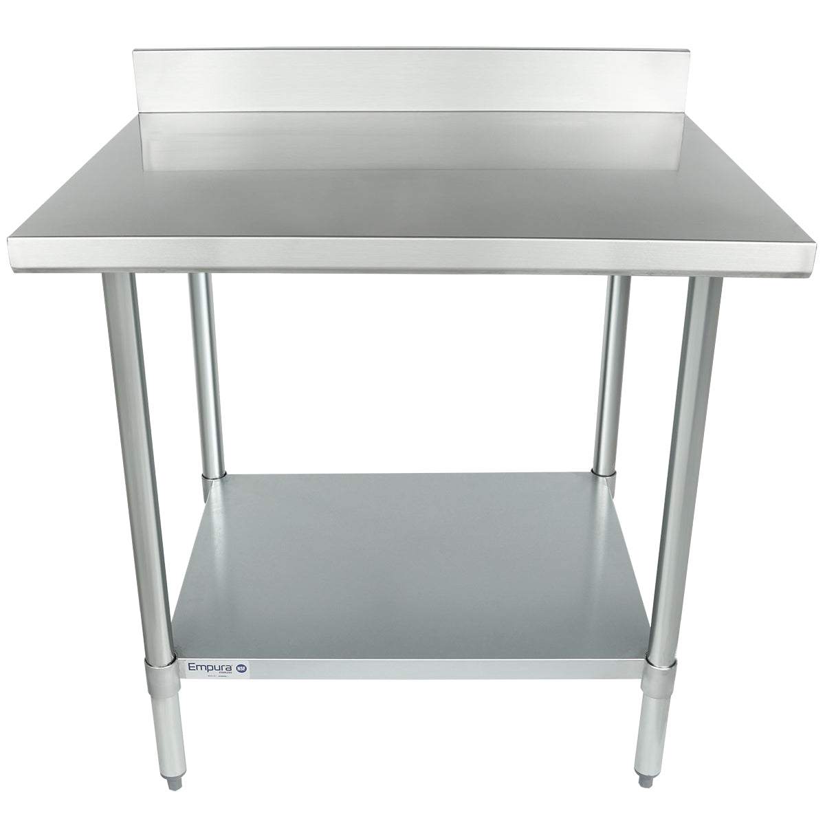 36" x 30" Standard Duty Work Table 18 Gauge Stainless Steel with 4" Backsplash and Galvanized Undershelf, NSF Work Table, 36" - 38", Stainless Steel Top Empura