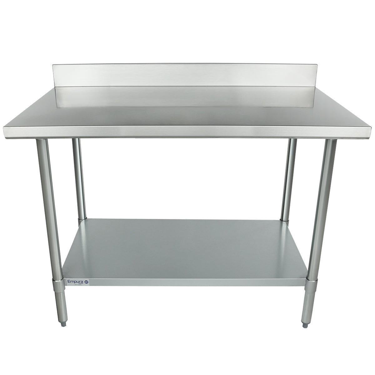 48" x 30" Standard Duty Work Table 18 Gauge Stainless Steel with 4" Backsplash and Galvanized Undershelf, NSF Work Table, 40" - 48", Stainless Steel Top Empura