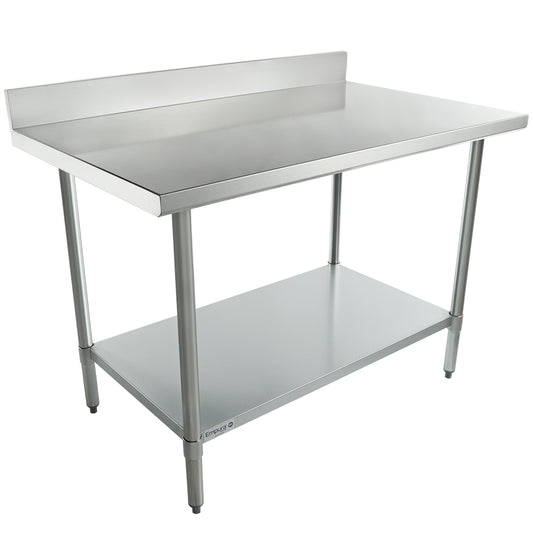 Empura 48" x 30" 18-Gauge 304 Stainless Steel Commercial Work Table with 4" Backsplash Galvanized Legs and Undershelf