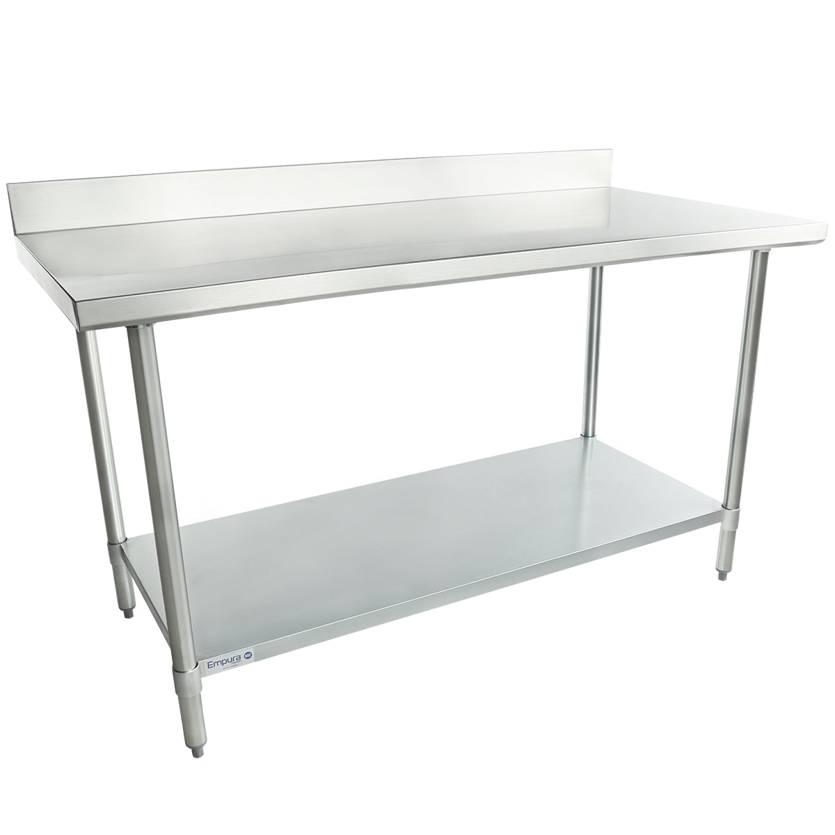 60" x 30" Standard Duty Work Table 18 Gauge Stainless Steel with 4" Backsplash and Galvanized Undershelf, NSF Work Table, 54" - 62", Stainless Steel Top Empura