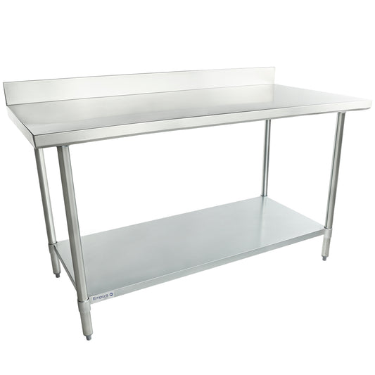 Empura 60" x 30" 18-Gauge 304 Stainless Steel Commercial Work Table with 4" Backsplash Galvanized Legs and Undershelf