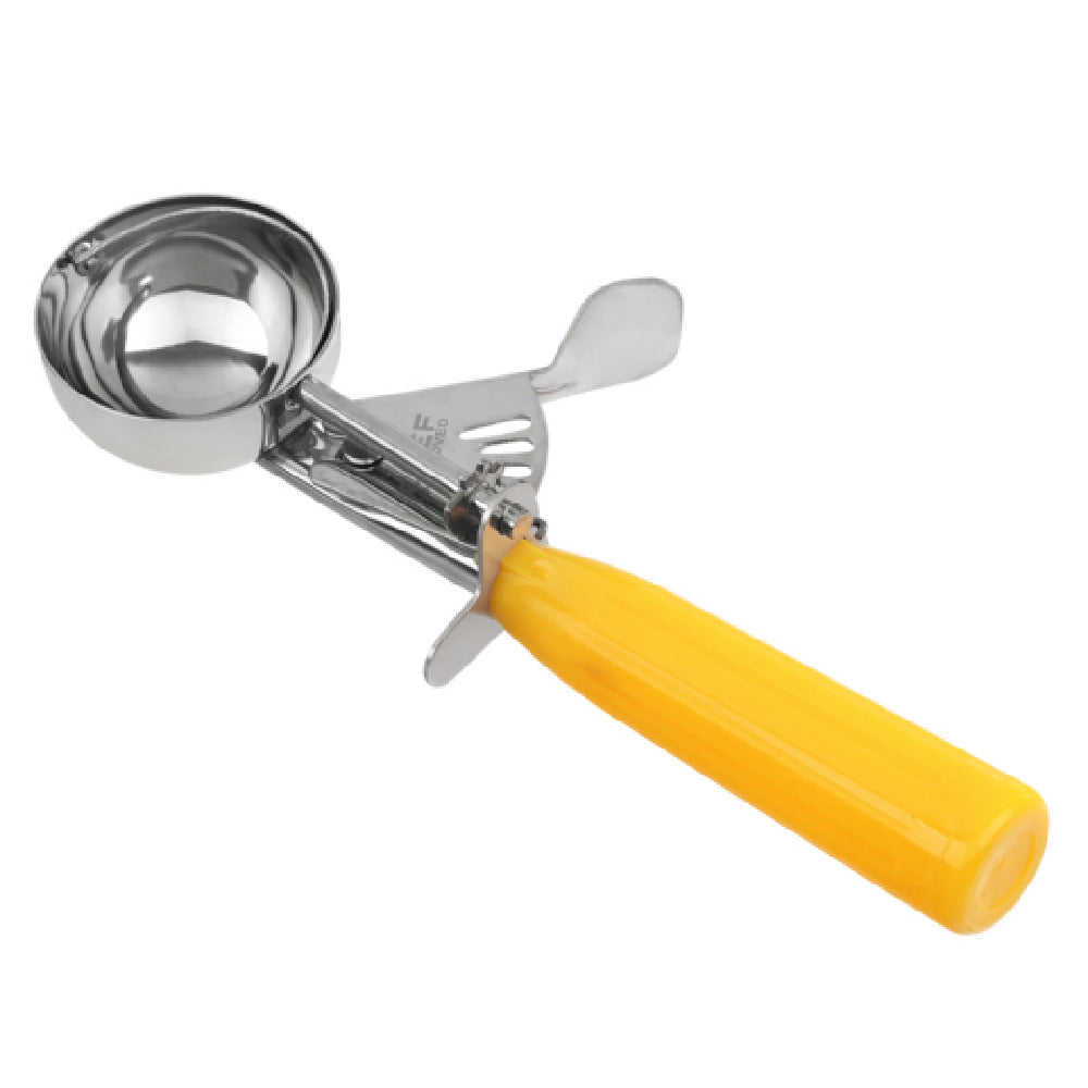 1.625 Oz Stainless Steel Disher Thumb Press Scoop with Yellow Handle