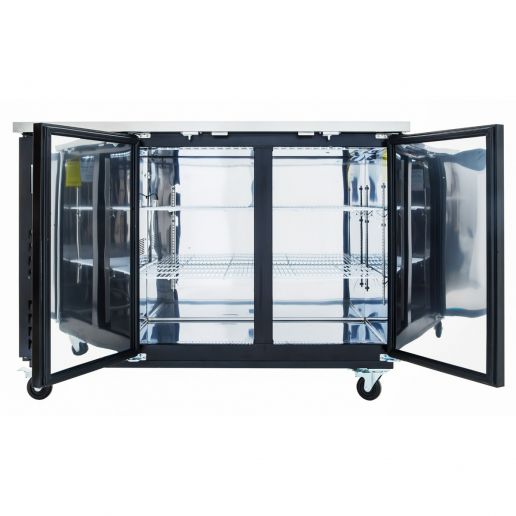 59" x 28" Swing Solid Door Powder Coated Black Stainless Steel Commercial Back Bar Refrigerator Back Bar Cabinet, Refrigerated Empura
