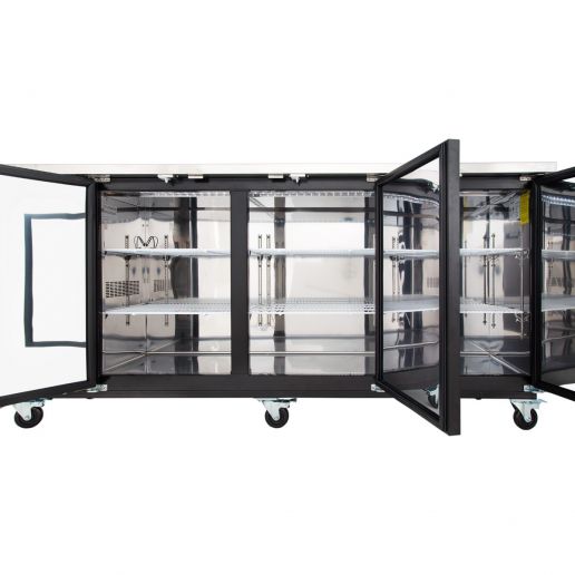 90" x 28" Swing Solid Door Powder Coated Black Stainless Steel Commercial Back Bar Refrigerator Back Bar Cabinet, Refrigerated Empura