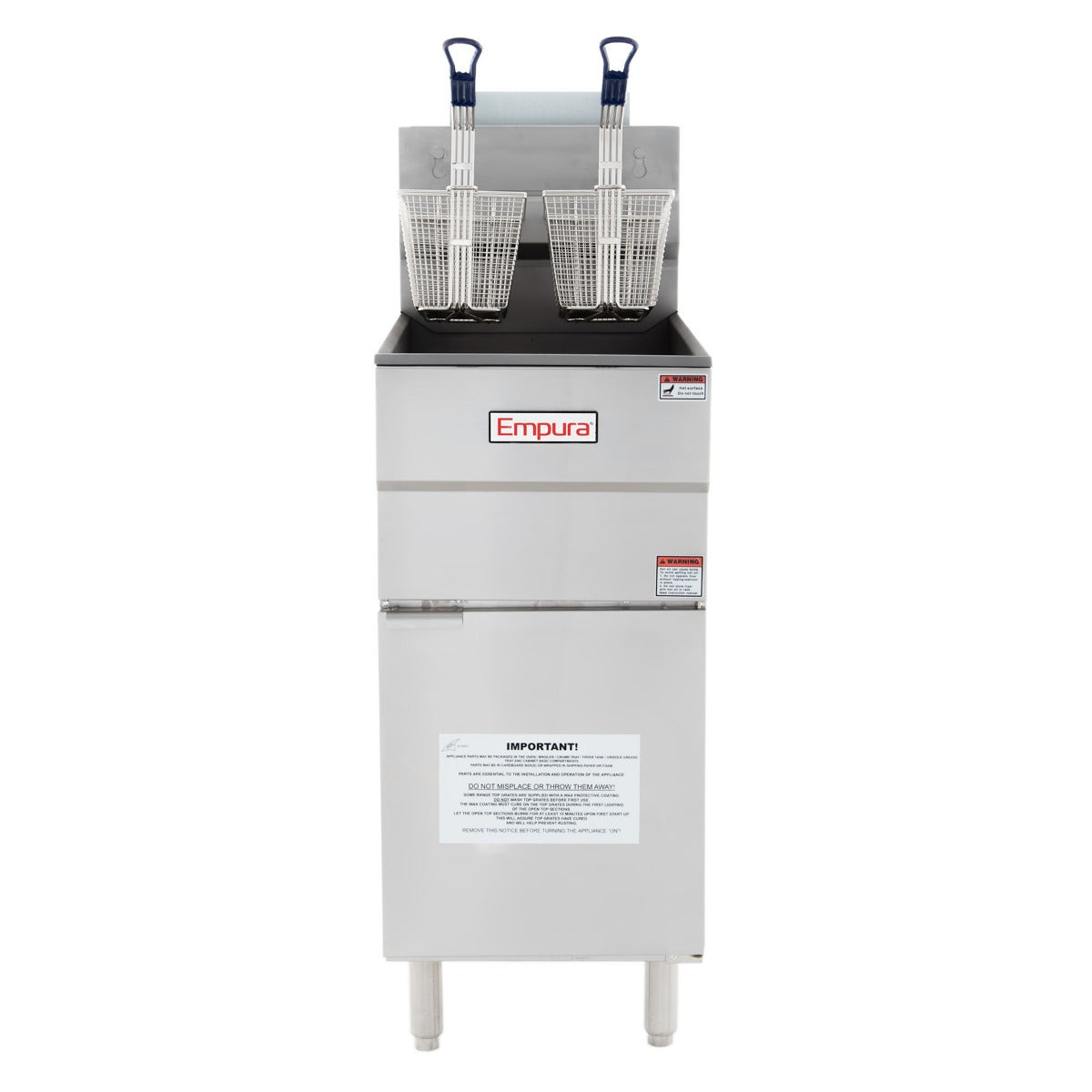 40 lb. Liquid Propane Commercial Stainless Steel Floor Fryer - 90,000 BTU Fryer, Gas, Floor Model, Full Pot Empura
