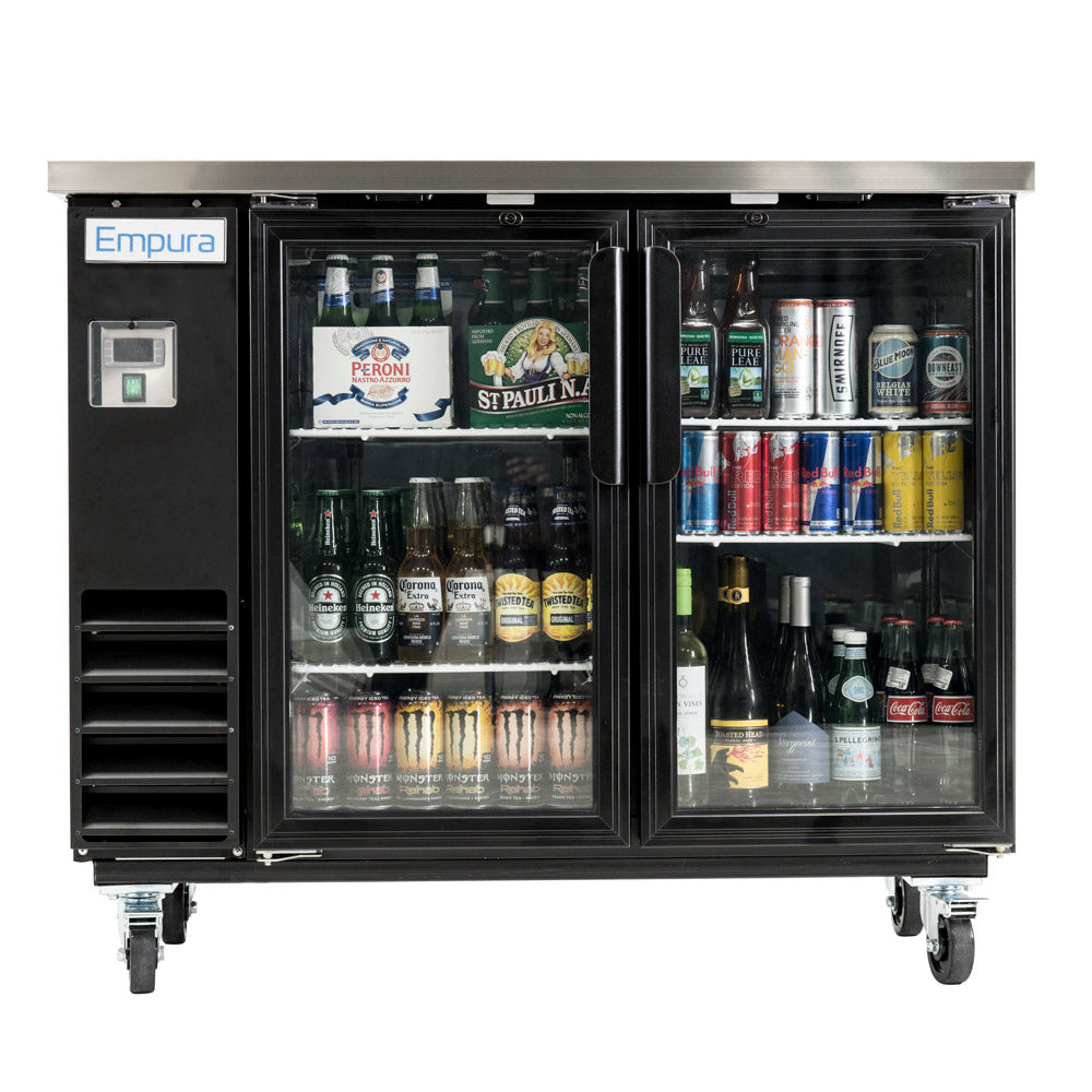 49" x 24" Swing Glass Door Powder Coated Black Stainless Steel Commercial Back Bar Refrigerator Back Bar Cabinet, Refrigerated Empura