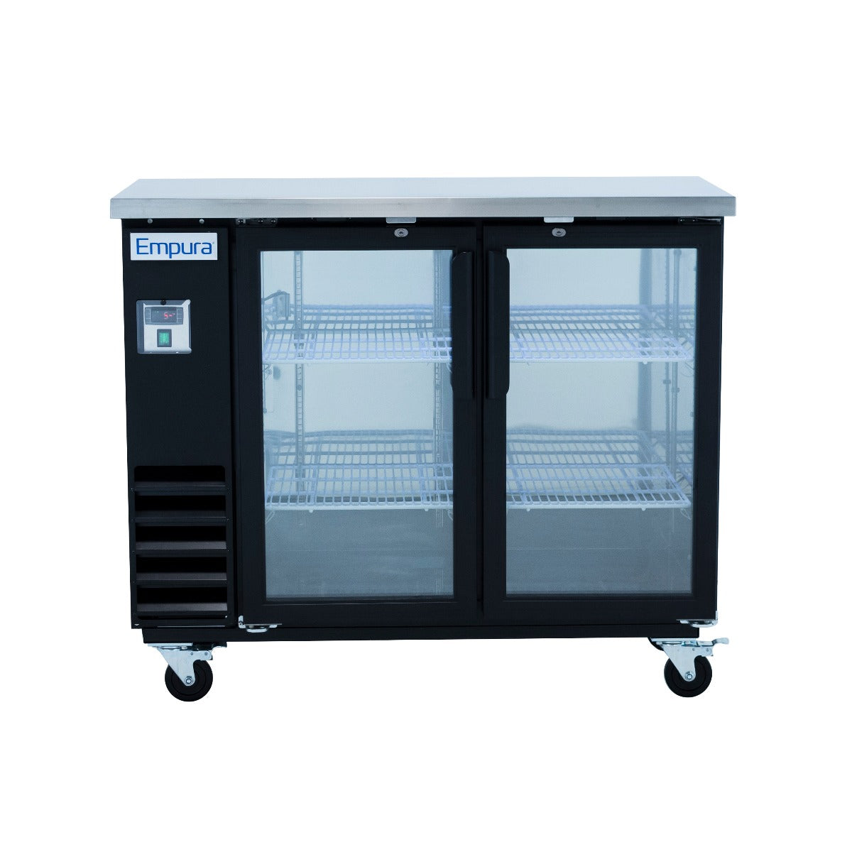 49" x 24" Swing Glass Door Powder Coated Black Stainless Steel Commercial Back Bar Refrigerator Back Bar Cabinet, Refrigerated Empura