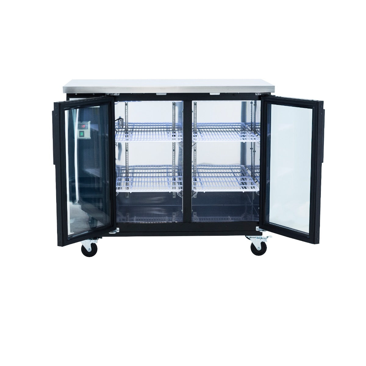 49" x 24" Swing Glass Door Powder Coated Black Stainless Steel Commercial Back Bar Refrigerator Back Bar Cabinet, Refrigerated Empura
