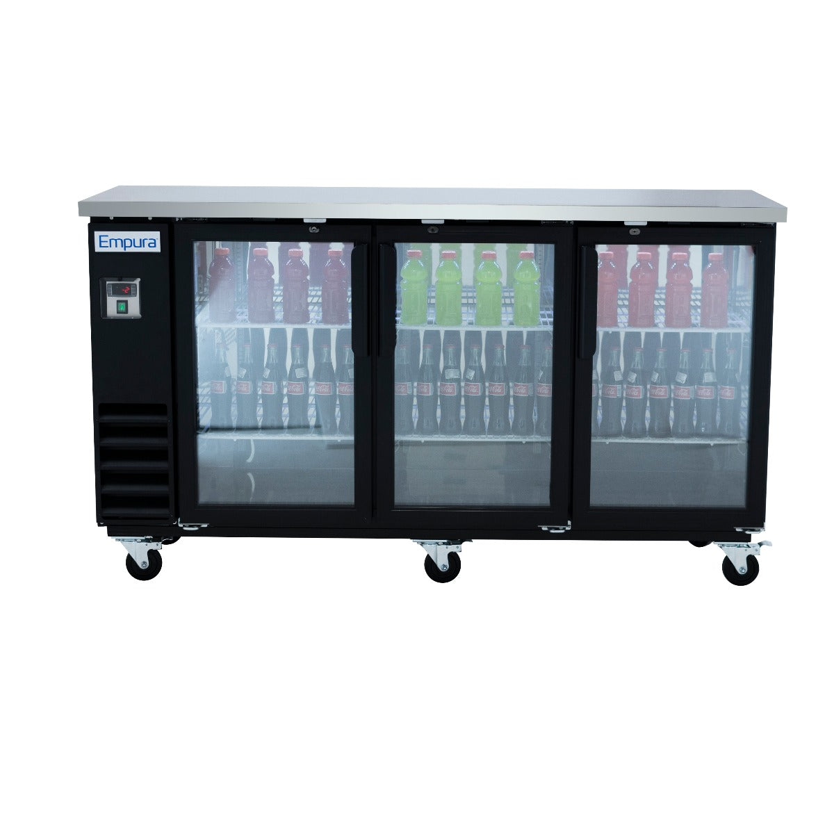 73" x 24" Swing Glass Door Powder Coated Black Stainless Steel Commercial Back Bar Refrigerator Back Bar Cabinet, Refrigerated Empura