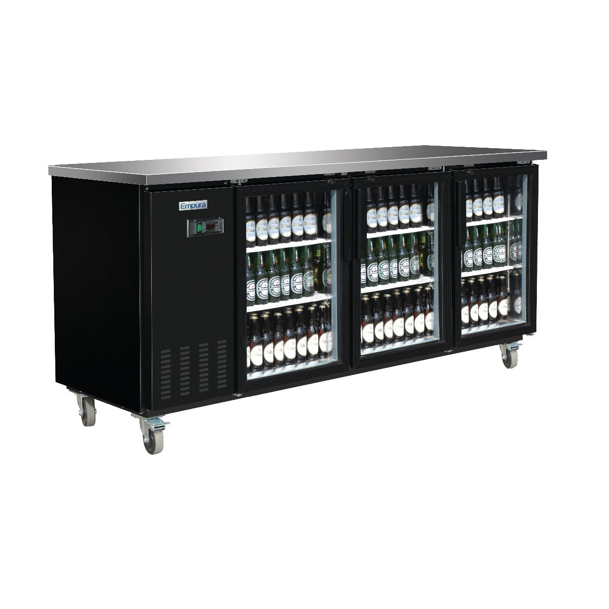 90" x 28" Swing Glass Door Powder Coated Black Stainless Steel Commercial Back Bar Refrigerator Back Bar Cabinet, Refrigerated Empura