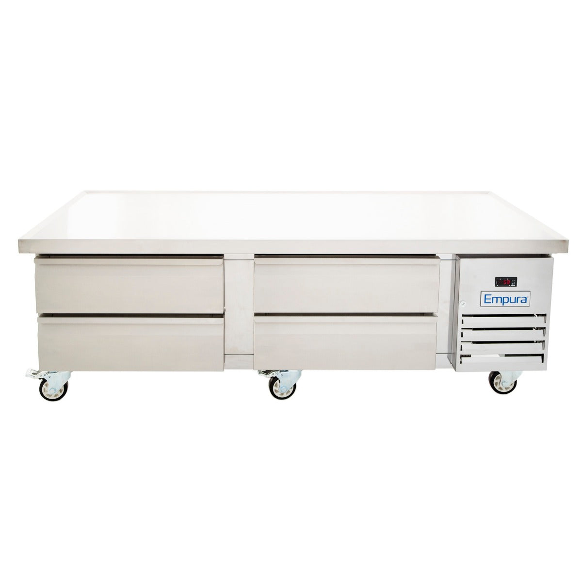 74" 4 Drawer Refrigerated Commercial Chef Base - 12" Depth Pan Equipment Stand, Refrigerated Base Empura