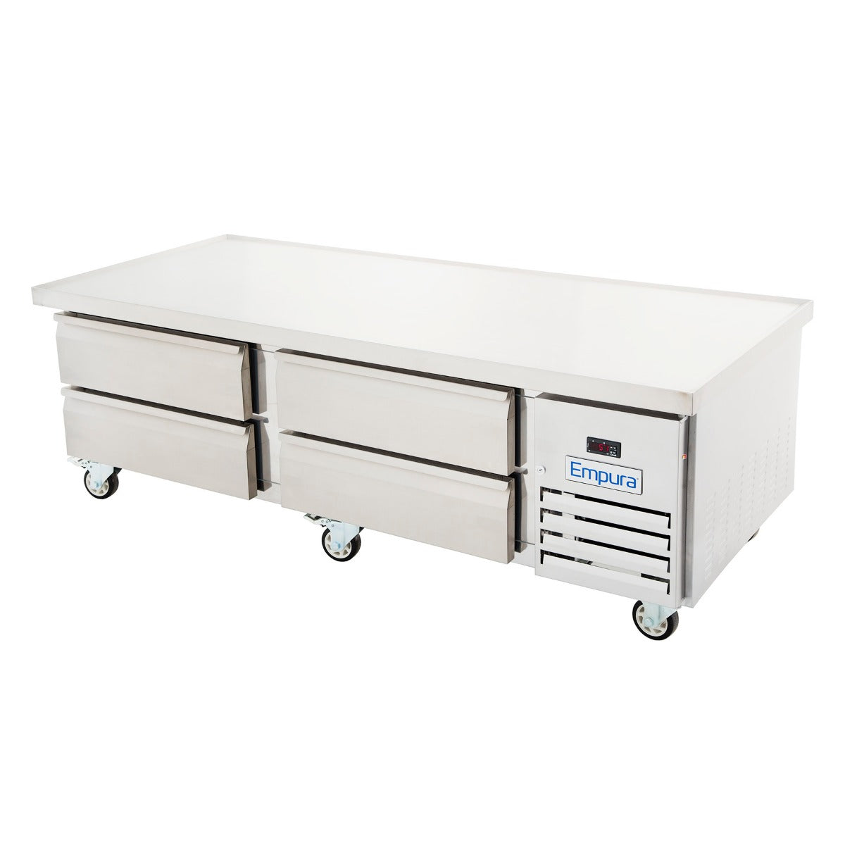 74" 4 Drawer Refrigerated Commercial Chef Base - 12" Depth Pan Equipment Stand, Refrigerated Base Empura