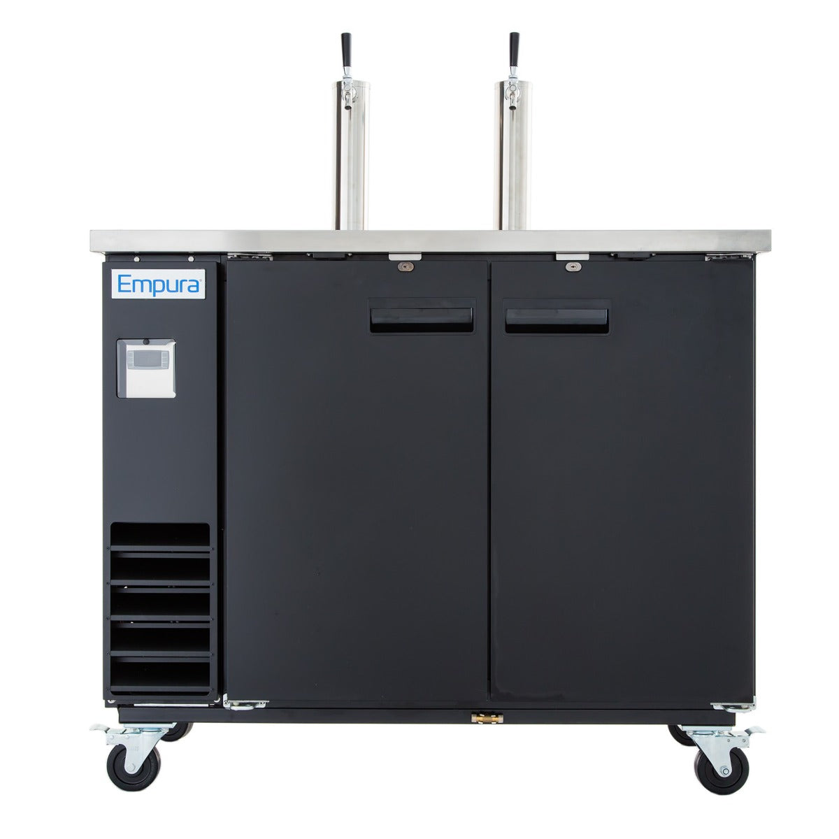 61" Dual Single Tap Commercial Kegerator Beer Dispenser - Black Powder-Coated Steel, Holds (2) 1/2 Kegs Draft Beer Dispensing Tower Empura