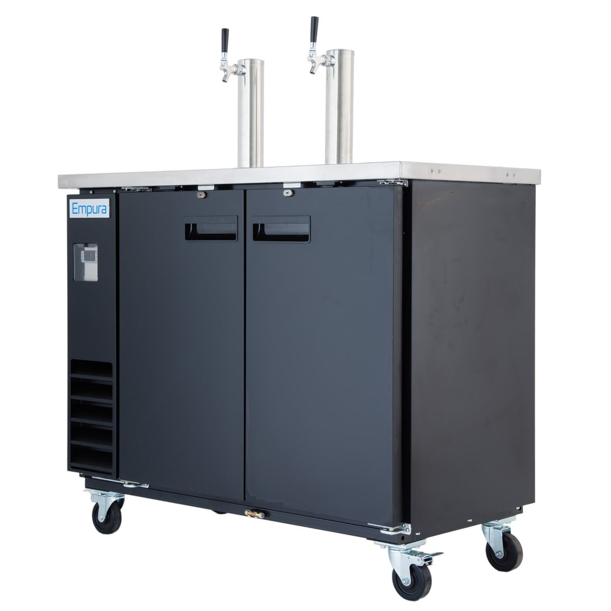61" Dual Single Tap Commercial Kegerator Beer Dispenser - Black Powder-Coated Steel, Holds (2) 1/2 Kegs Draft Beer Dispensing Tower Empura