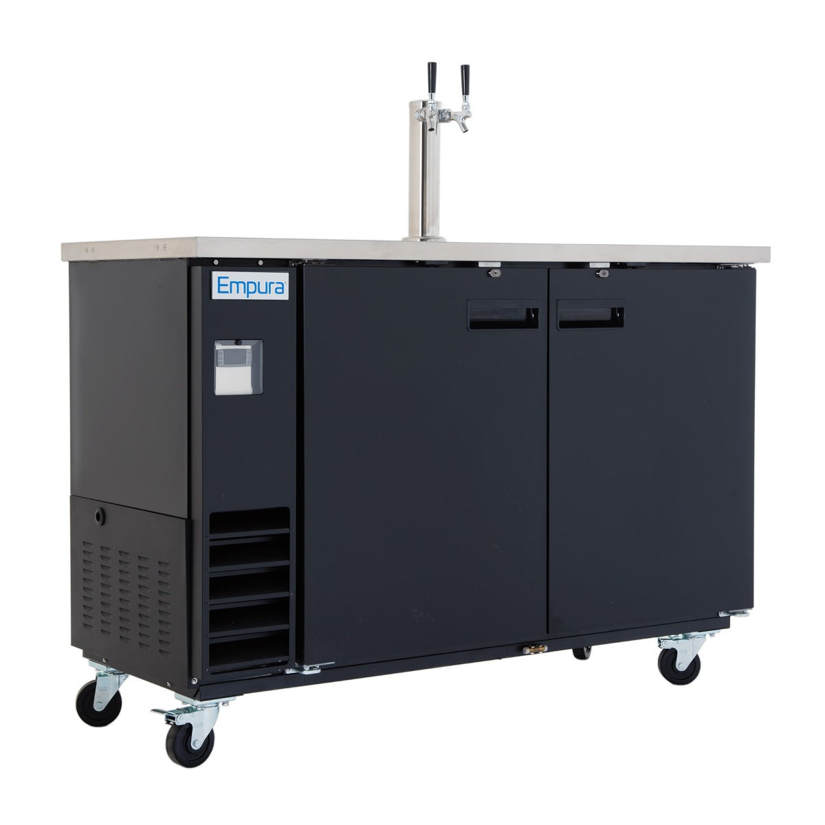 61" Double Tap Commercial Kegerator Beer Dispenser - Black Powder-Coated Steel, Holds (2) 1/2 Kegs Draft Beer Dispensing Tower Empura