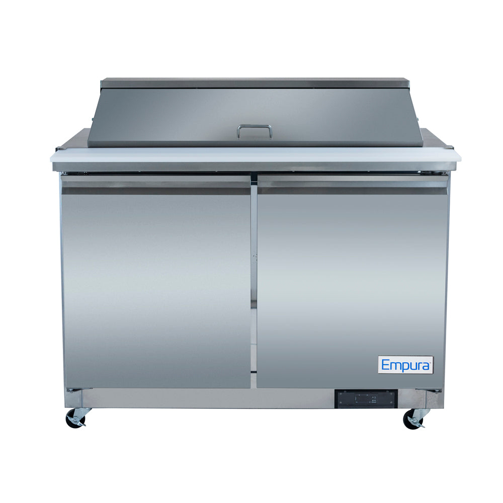48" 2 Door Commercial Mega Top Refrigerated Sandwich and Salad Prep Table Refrigerated Counter, Mega Top Sandwich / Salad Unit Empura