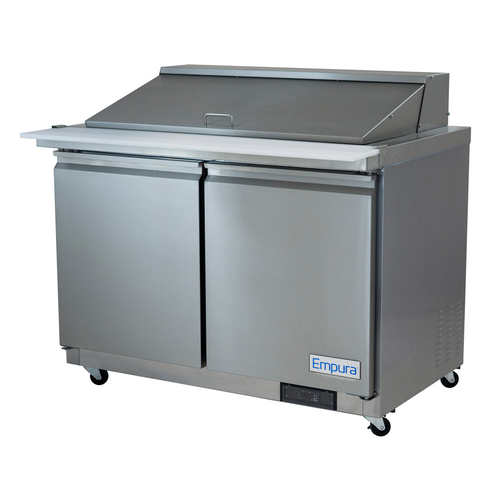 48" 2 Door Commercial Mega Top Refrigerated Sandwich and Salad Prep Table Refrigerated Counter, Mega Top Sandwich / Salad Unit Empura