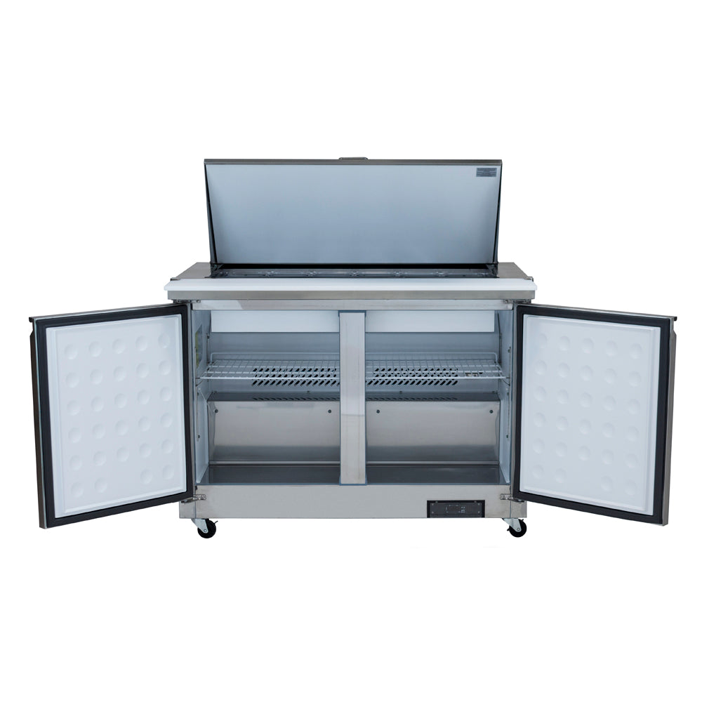 48" 2 Door Commercial Mega Top Refrigerated Sandwich and Salad Prep Table Refrigerated Counter, Mega Top Sandwich / Salad Unit Empura