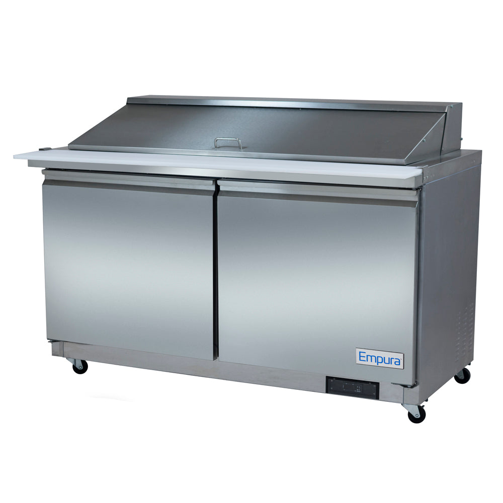61" 2 Door Commercial Mega Top Refrigerated Sandwich and Salad Prep Table Refrigerated Counter, Mega Top Sandwich / Salad Unit Empura