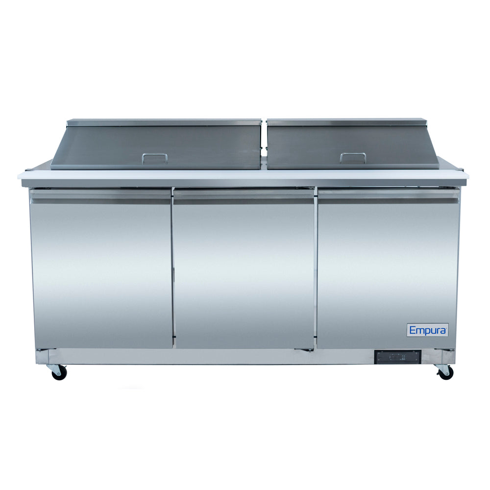 72" 3 Door Commercial Mega Top Refrigerated Sandwich and Salad Prep Table Refrigerated Counter, Mega Top Sandwich / Salad Unit Empura